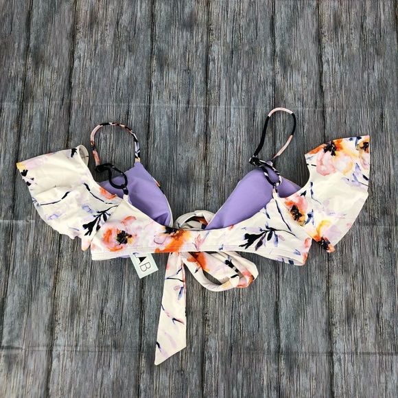 The Bikini Lab Watercolor Floral Ruffle Wrap Bikini Swim Top NWT size Medium - Picture 7 of 15